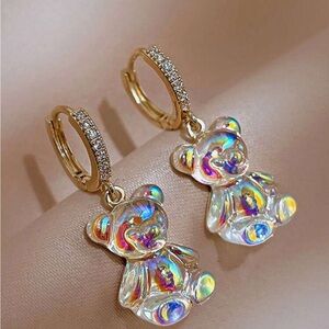 Gold and Iridescent Bear Earrings